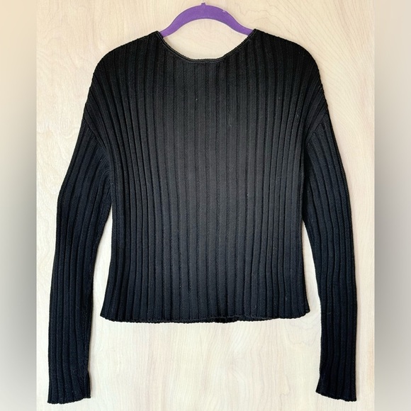 Peruvian Connection Rowe Ribbed Pullover Black Pima Cotton Sweater XS - Picture 5 of 8